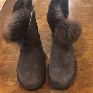 Fluffy Chocolate Brown Ugg Boots Button Closure